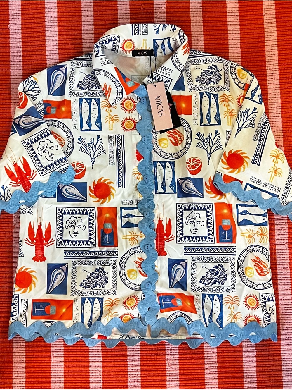 Greek Summer Seafood Printed Top, NWT